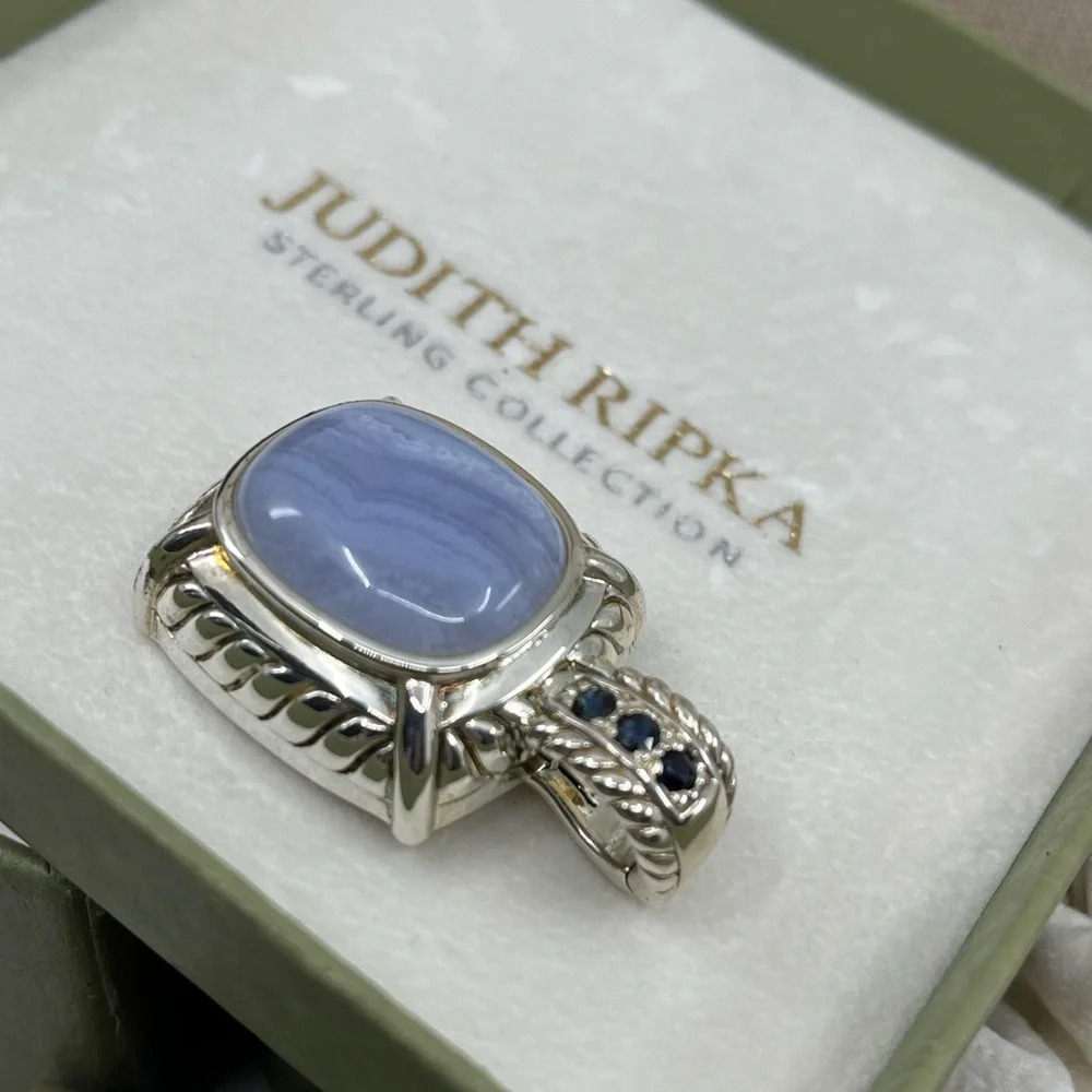Vintage Judith Ripka Sterling Silver Pendant - Blue Lace Agate Gemstone Enhancer